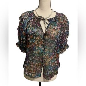 NWT Saylor black floral short sl blouse sz M